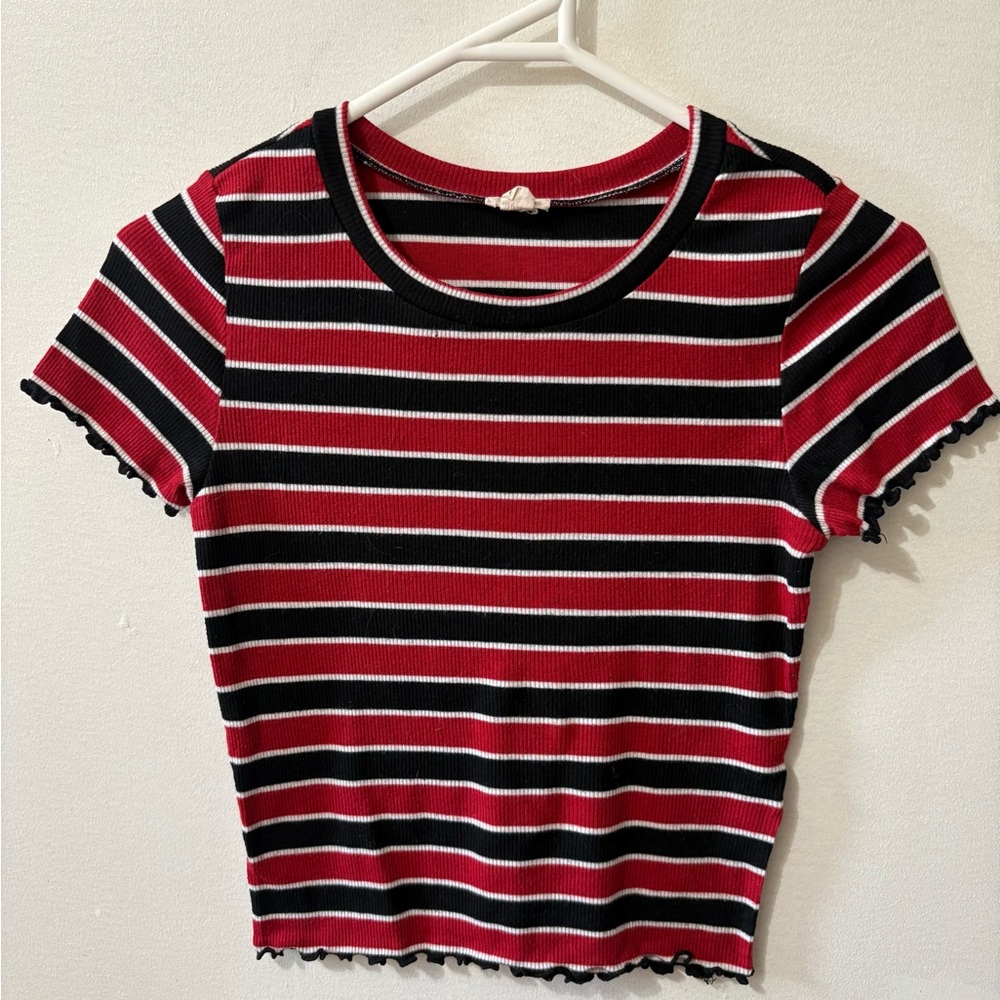 Garage Red and Black Striped Short Sleeve Tee